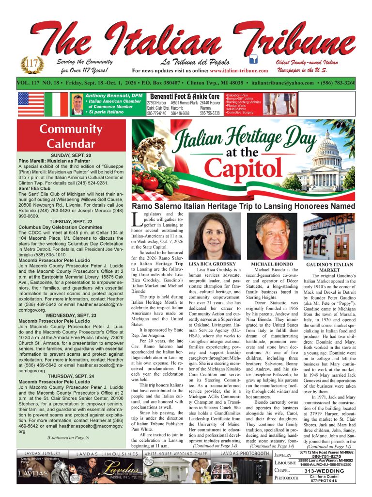 2026 Ramo Salerno Italian Heritage Trip to Lansing Honorees Selected